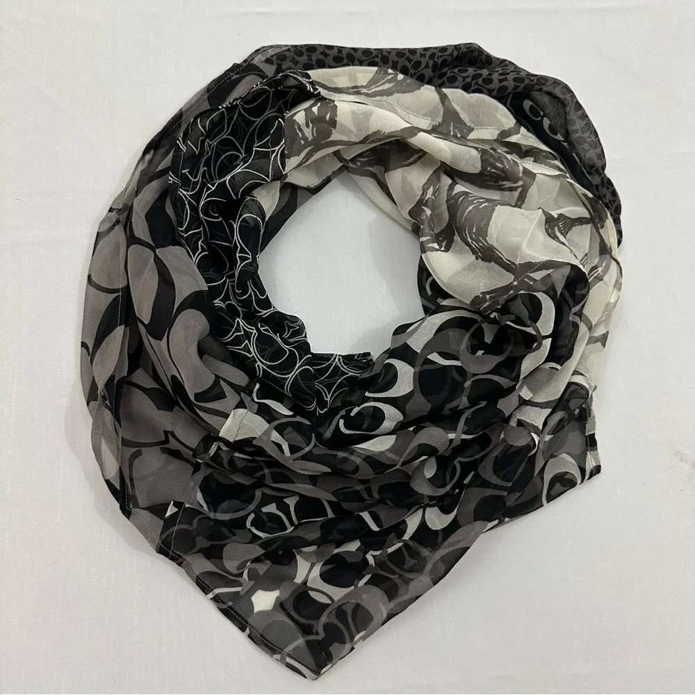 Coach square silk black and white bandana scarf